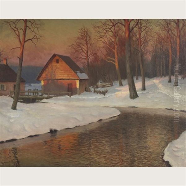 Riverside Cabins On A Winter's Eve - view 1
