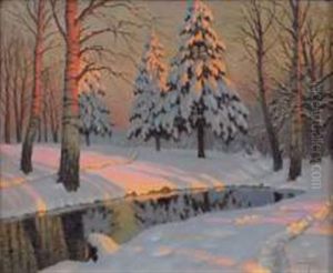 Sapins Sous La Neige by Mikhail Markianovich Germanshev