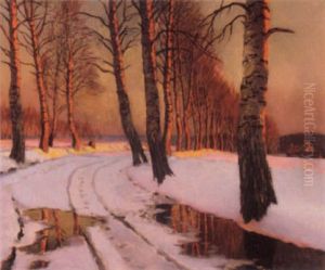 Sunset Over The Birch Trees by Mikhail Markianovich Germanshev