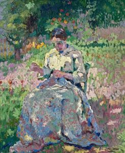 Femme Cousant Dans Un Jardin Femme Cousant Dans Un Jardin