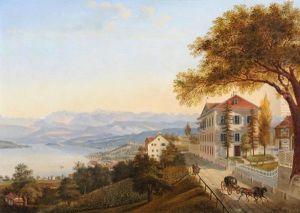 Blick Vom Brolberggut In Kilchberg Gegen Den See Und Die Glarneralpen by Heinrich (Karl Heinrich) Gernler