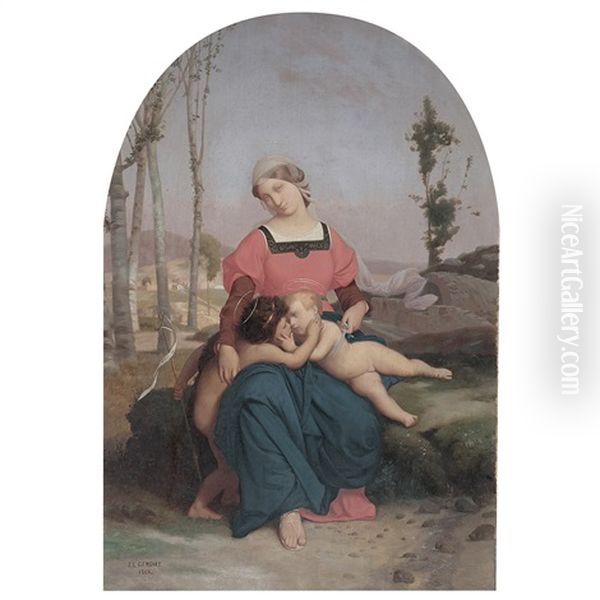 Vierge A L'enfant Et Saint Jean-baptiste Dans Un Arc Peint - view 1