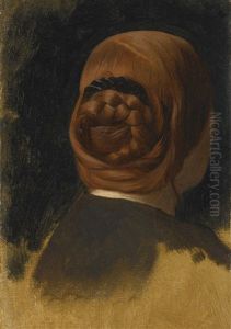Woman With Red Coiled Braid (tete De Femme Vue De Dos) by Jean-Leon Gerome