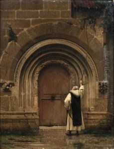 Moine Sonnant La Cloche Du Monastere Sous La Pluie by Jean-Leon Gerome