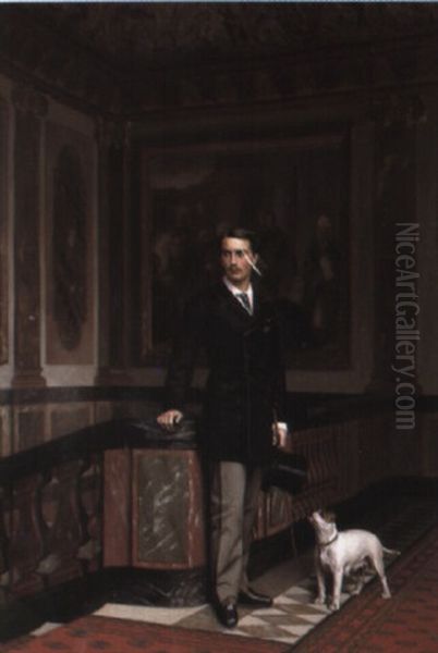 Conte De La Rochefoucauld, Duc De Doudeauville, With His Terrier - view 1