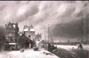 Winterliche Flusslandschaft by Hermanus Gerardus Gerrebramds