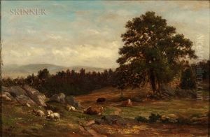 Cows And Sheep In A Rocky Pasture by Samuel Lancaster Gerry