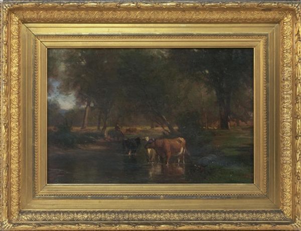 Cows Watering In A Stream - view 1