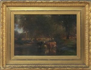 Cows Watering In A Stream by Samuel Lancaster Gerry