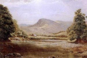 Young Girl With A Basket Crossing A White Mountains River On A Path Of Stones by Samuel Lancaster Gerry