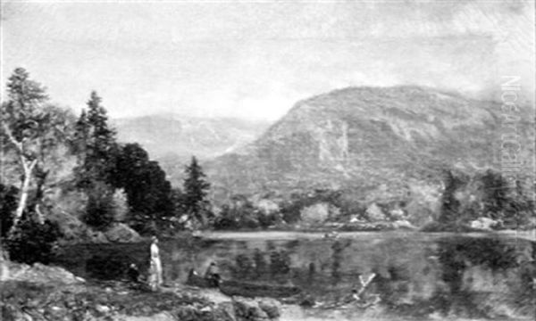 A Lake In Autumn With Figures On The Shore - view 1
