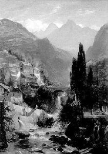 Alpine Village Overlooking A River