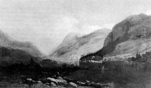 A Day Of Picnics And Boating On The River, Mountains Beyond by Samuel Lancaster Gerry