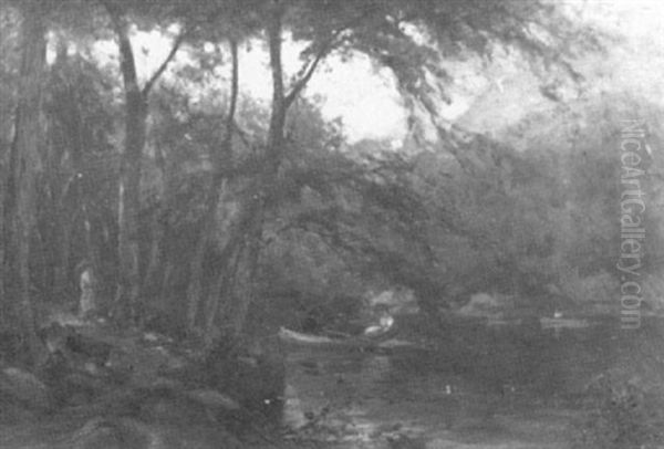 Lake Scene With Rowboats And Figures - view 1