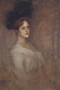 Portrait Of A Lady Wearing A Black Hat And White Chiffon Dress by Richard Gerstl