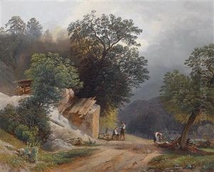 Holzsammler Auf Der Landstrasse