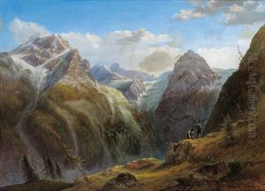 Blick Auf Den Ortler, Im Vordergrund Zwei Jager by Joseph Gerstmeyer