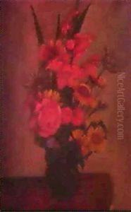 Daisies, Gladioli, Poppies Anda Red Rose In A Vase Daisies, Gladioli, Poppies Anda Red Rose In A Vase