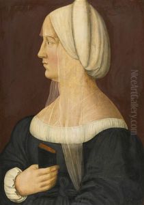 Portrait Of A Lady, Half-length, Head In Profile, Wearing Black With A White Headdress, Holding A Book