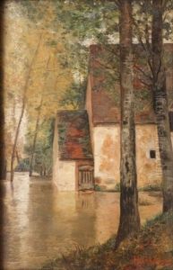 Ferme Et Arbres Inondes
