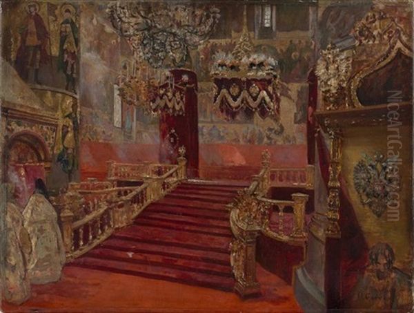 Etude Pour Le Couronnement Du Tsar Nicolas Ii - L'eglise De L'assomption A Moscou, Effets De Lumieres, D'or Et D'encens - view 1