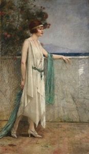 Femme Dans Un Jardin Mediterraneen by Henri Gervex