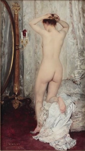Woman In Nude In Front Of The Mirror - view 1