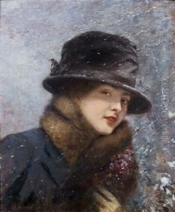Jeune Femme Au Bouquet De Violettes Sous La Neige (colette Gervex) by Henri Gervex