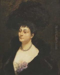 Portrait De Femme Au Chapeau A Plume by Henri Gervex