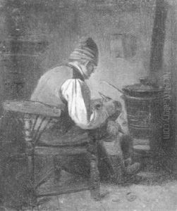 Ein Kartoffelschalender Bauer by Eduard Geselschap