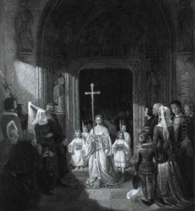 Der Auszug Einer Prozession Aus Einer Kirche by Eduard Geselschap