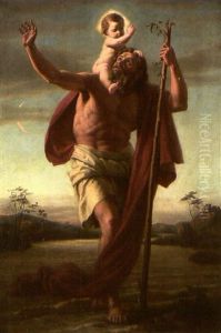 Der Hl. Chrisophorus Tragt Das Christuskind Durch Die Reisenden Fluten