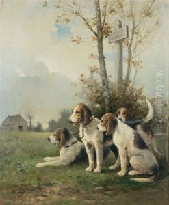 Chasse Du Vernay. Griffons Vendeens by Jean Victor Albert De Gesne