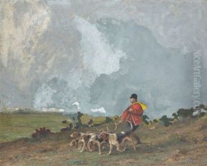 Piqueux Et Ses Chiens by Jean Victor Albert De Gesne