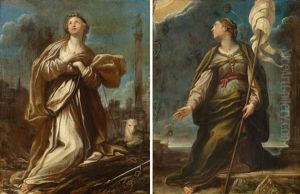 Pair Of Works: Saint Agnes And Saint Ursula by Francesco Giovanni Gessi
