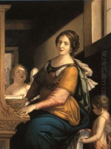 Die Hl. Cacilie Beim Orgelspiel, Von Zwei Engelputten Assistiert by Francesco Giovanni Gessi
