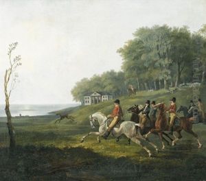 Kustenpartie Mit Reitern Bei Der Parforce-jagd by Johann Conrad Gessner