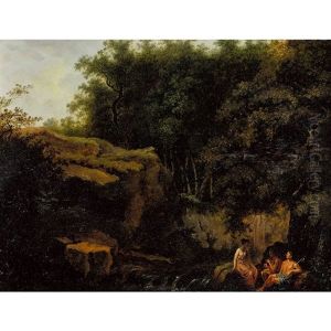 Idyllische Flusslandschaft Mit Drei Figuren by Salomon Gessner