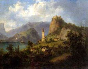 Landschaft Mit Einer Burg Am Felsen