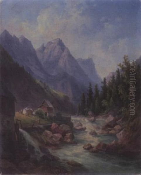 Sommerliches Tal Mit Wassermuhle - view 1