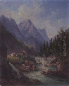 Sommerliches Tal Mit Wassermuhle