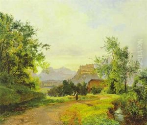 Hohen Salzburg Vom Fuse Des Kreuzberges Aus Gesehen by Carl Geyling