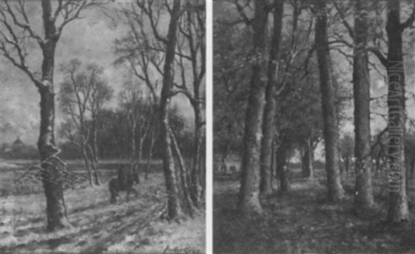 Woman On A Tree-lined Path - view 1