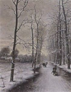 A Winter Landscape With Children Playing On The Ice