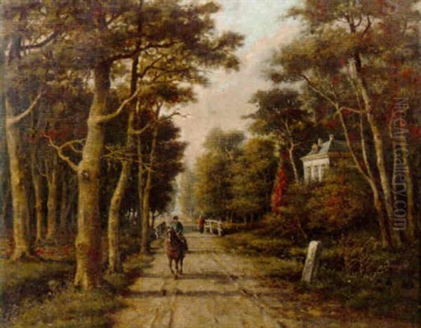 A Horseman Riding On A Country Lane - view 1