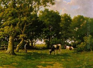 Landschap Met Koeien Onder Bomen by Adriaan Marinus Geyp