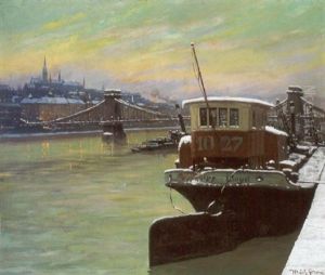 Teli Budapest A Szazadfordulon A Kivilagitott Lanchiddal (budapest In Winter With The Chain Bridge) by Ulrich Geza
