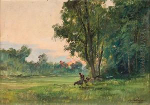 Paesaggio Con Contadina E Pascolo by Cesare Gheduzzi