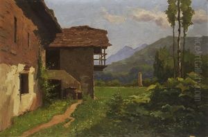 Scorcio Con Cascina E Montagne Sullo Sfondo Scorcio Con Cascina E Montagne Sullo Sfondo
