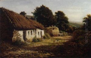 Harvesters By A Cottage by Peter Ghent